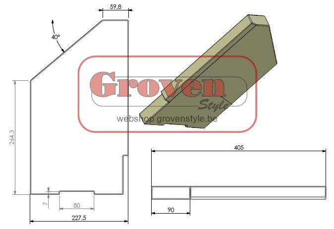 BARBAS - 344520 Betonkeramiek Zijwand Links Unilux 6/7 - 70 pierre en béton paroi latérale gauche