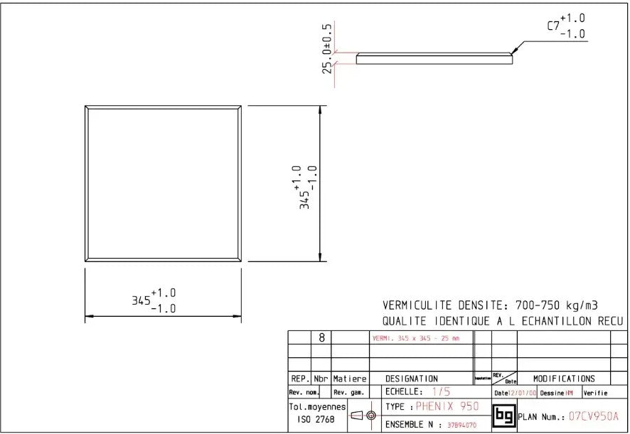 BODART & GONAY - 07CV950A Vermiculiet voor rug en zijwand 345x345x25 Phenix 950