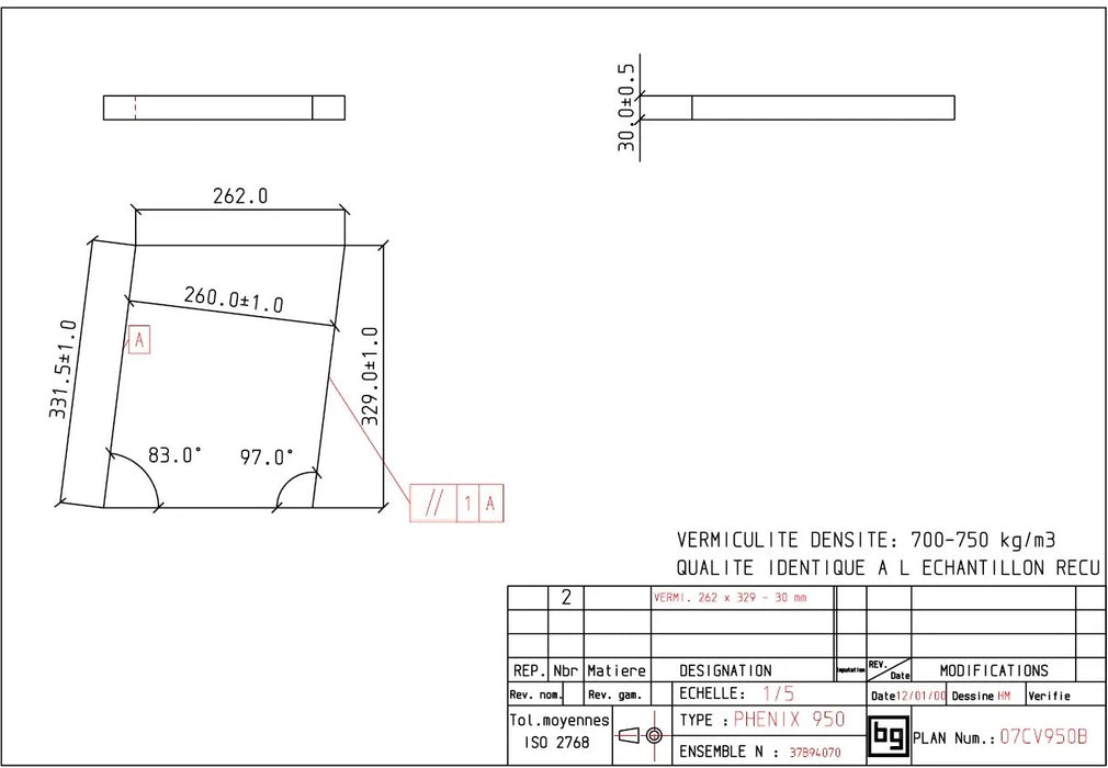 BODART & GONAY - 07CV950B Vermiculiet voor bodem 262x329x30 Phenix 950