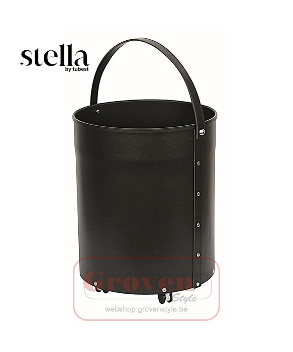 STELLA TALITA pelletmand / houtmand in zwart leder - Panier à pellets/bois en cuir noir