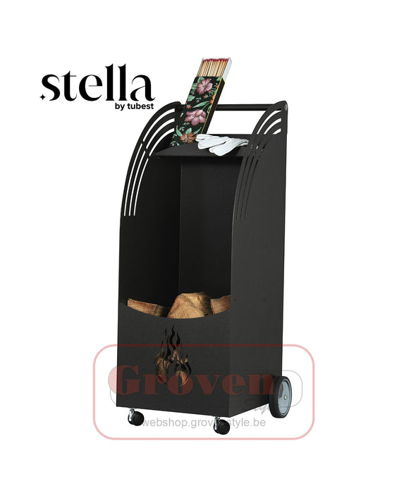 STELLA CANOPUS houtblokken wagen met wielen zwart - porte-bûches à roulettes noir