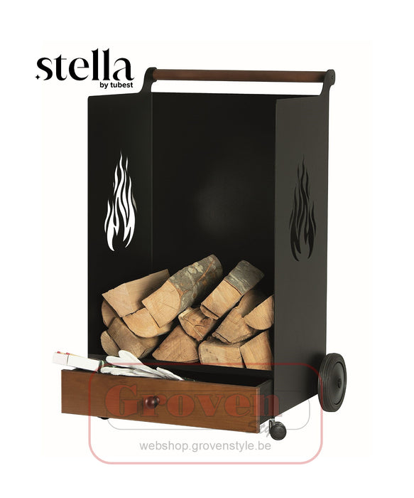 STELLA JUZA houtblokken wagen met wielen zwart - porte-bûches à roulettes noir
