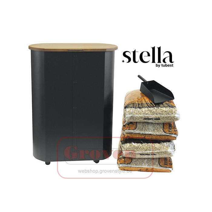 STELLA POLIS coffre à pellets à roulettes noir