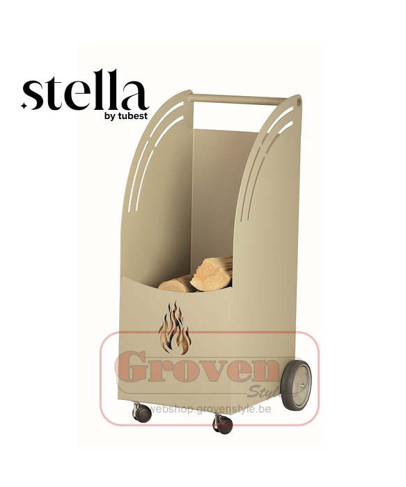 STELLA OKDA houtblokken wagen met wielen beige - porte-bûches à roulettes beige