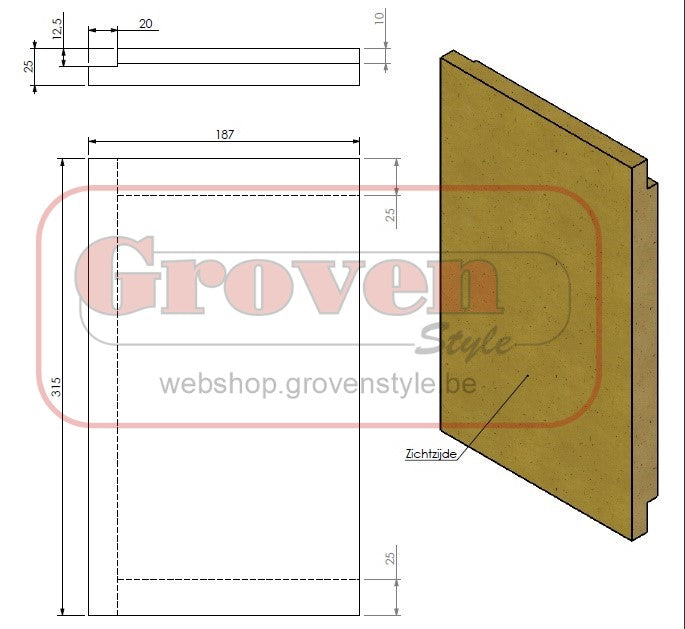 Barbas Unilux-3 200 R vermiculiet achterwand Links Rechts 328580 Paroi arrière vermiculite droit gauche