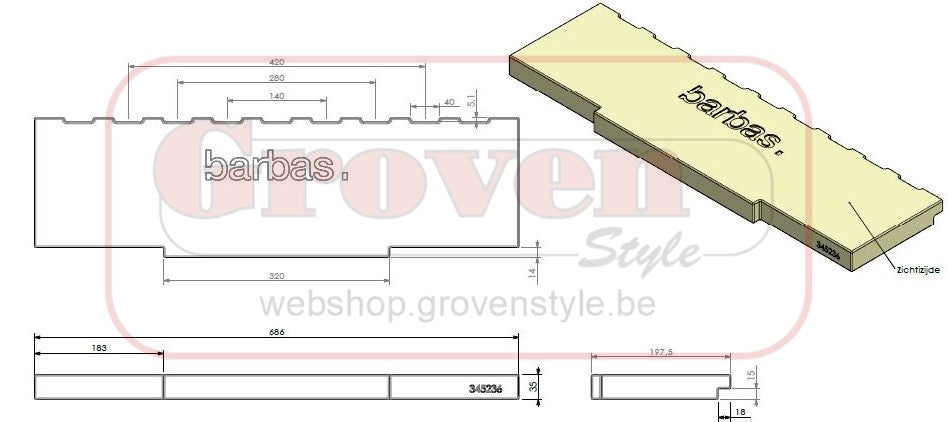 BARBAS - 345236 Betonkeramiek achterwand + Logo Box 20 75 Pierre en béton arrière