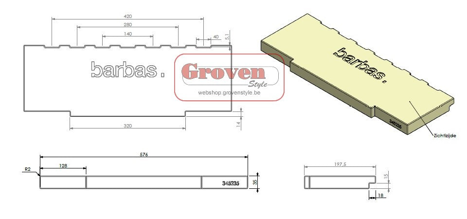 BARBAS - 345235 Betonkeramiek ACHTERWAND MET Logo BOX 65 pierre en béton arrière