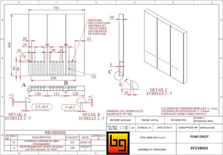 BODART & GONAY - 07CV8003 achterwand Rechts voor IF OPTI DES 800 Green V1 en V2
