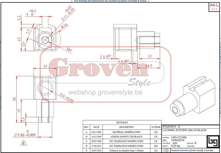 BODART & GONAY - 07QAG015 sluitsysteem Scope gauche 745 - IF Green systeme fermeture