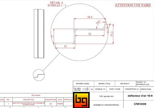 BODART & GONAY - 37M10009 16-09 Infire 1000 paire deflecteur d'air