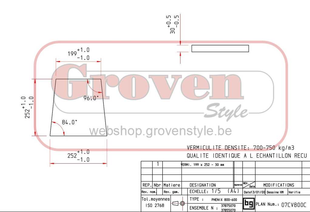 BODART & GONAY - 07CV800C Vermiculite Trapèze Phenix 600 Phenix 800