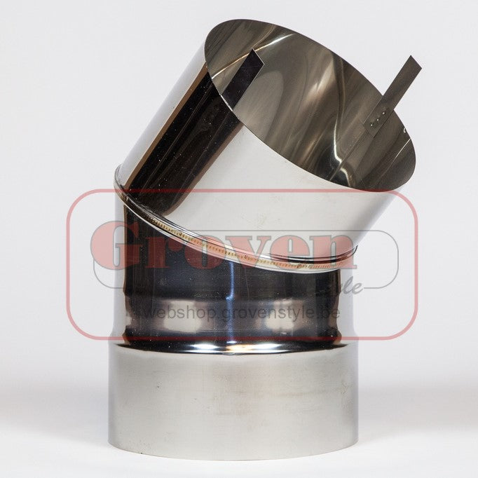 JIDE Aansluitstuk haard inox 45° dia 150 - 180 - 200 Buselot inox sortie fumée 45°